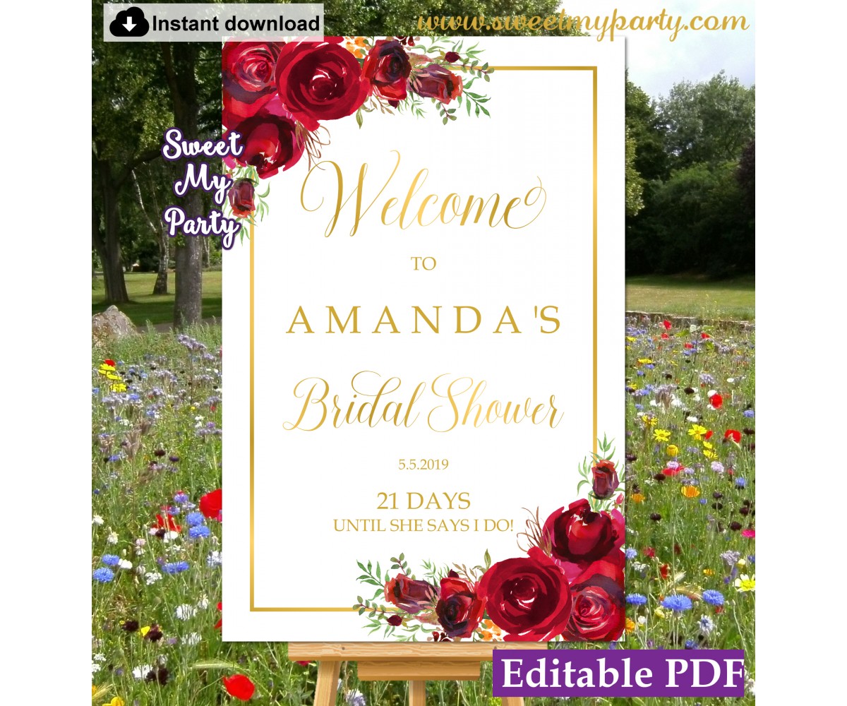 Red Roses Bridal Shower welcome sign template,Bridal Shower welcome ign,(16)